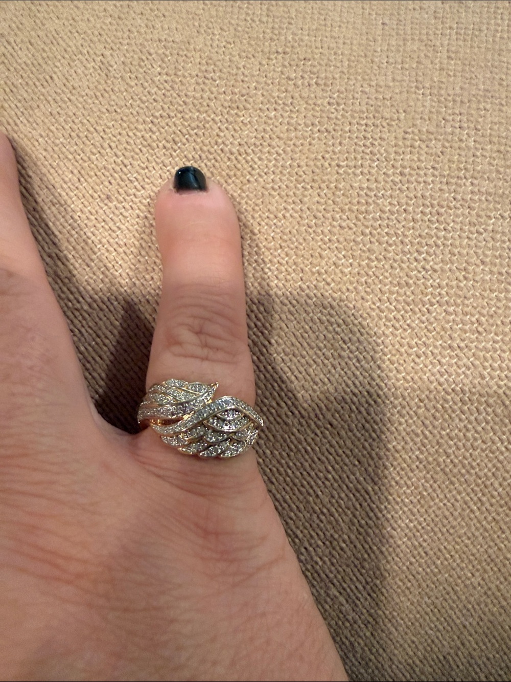 Gold-Tone Crystal Wave Ring in Shimmering Gold
